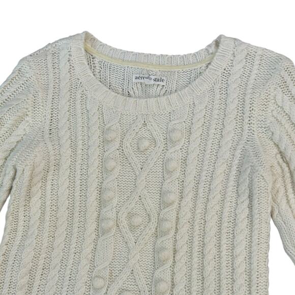 Aeropostale Cream Cable Knit Sweater Cream Chunky Knit Pullover | Small - - Picture 2 of 5